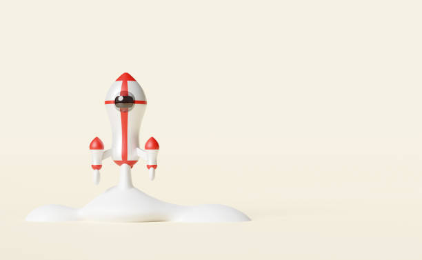 istock red white space ship or rocket launch in smoke isolated on beige background.start up template or business concept,3d illustration or 3d render 1455411982