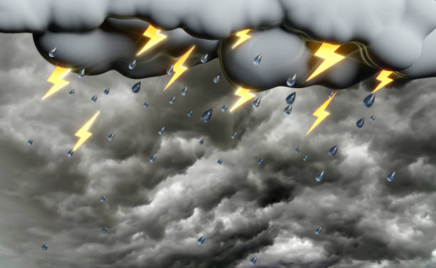 istock Cloud and rain with thunder,water splash in the rainy season isolated on blue sky background, concept 3d illustration or 3d render 1455413374