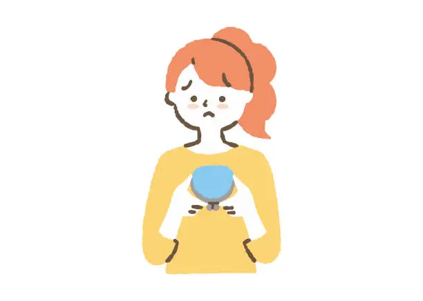 Vector illustration of Housewife with her wallet upside down_color