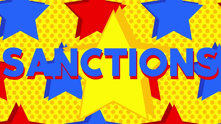 Animated Red Blue Yellow Stars with Sanctions Text.