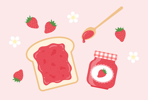 vector background with a set of jam and strawberry for banners, cards, flyers, social media wallpapers, etc.