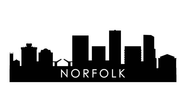 Norfolk skyline silhouette. Black Norfolk city design isolated on white background. Norfolk skyline silhouette. Black Norfolk city design isolated on white background. norfolk stock illustrations