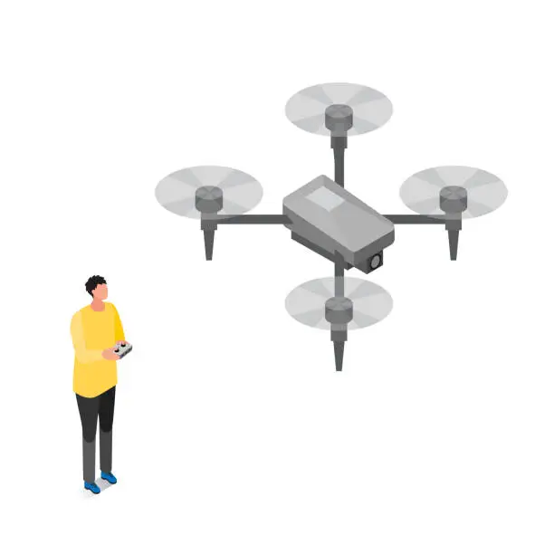 Vector illustration of Isometric_Illustration of a man operating a drone