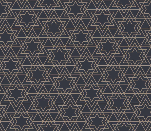 Abstract seamless pattern with Jewish stars and triangles in thin line style vector illustration Abstract seamless pattern with Jewish stars and triangles in thin line style vector illustration magen david adom stock illustrations