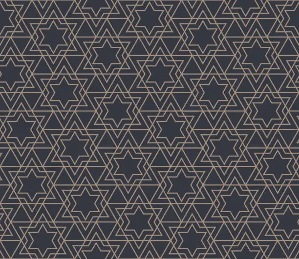 Vector illustration of Abstract seamless pattern with Jewish stars and triangles in thin line style vector illustration