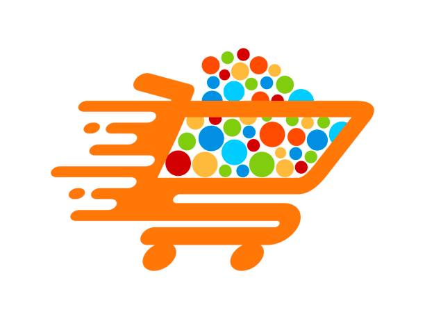 ilustrações de stock, clip art, desenhos animados e ícones de fast shopping cart with random circle inside - retail occupation flash