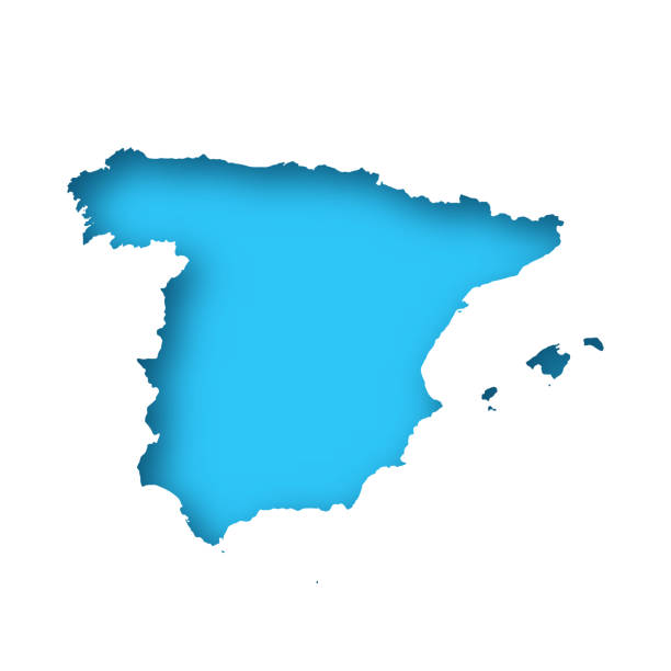 Spain map - White paper cut out on blue background Map of Spain cut out on a blank white paper with a blue background. Modern and trendy paper cutout effect. Vector Illustration (EPS file, well layered and grouped). Easy to edit, manipulate, resize or colorize. Vector and Jpeg file of different sizes. europe map white stock illustrations