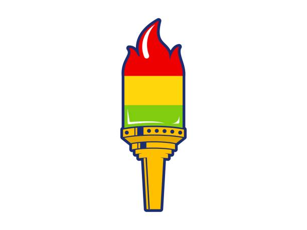 olympische fackel mit regenbogeneis - olympic torch stock-grafiken, -clipart, -cartoons und -symbole