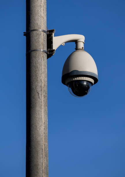 istock CCTV security dome camera on pole outdoor at blue sky 1455424755