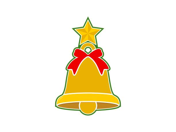 ilustraciones, imágenes clip art, dibujos animados e iconos de stock de campana de navidad con cinta roja y estrella - vector bell christmas lights celebration