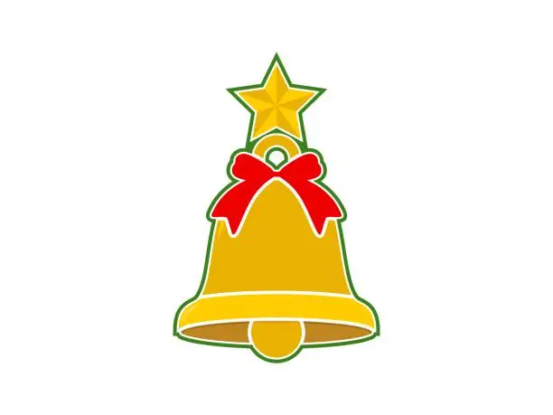 Vector illustration of Christmas bell with red ribbon and star