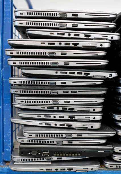 istock Big stacks of discarded laptops 1455430829