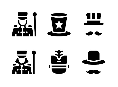 Simple Set of Mardi Gras Festival Related Vector Solid Icons. Contains Icons as Marching Band, Magician Hat and more.