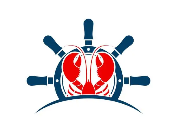 Vector illustration of Ship steering wheel and lobster inside