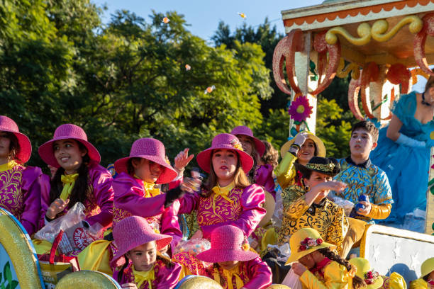 Seville, Spain 01-05-2023 big crowds at Los Reyes Magos (Three wise men) parade in Sevilla. The parade is a start to the magical night for kids, when the kings come to their houses to bring presents.