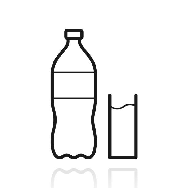 소다 병과 유리. 흰색 배경에 반사된 아이콘 - coke stock illustrations