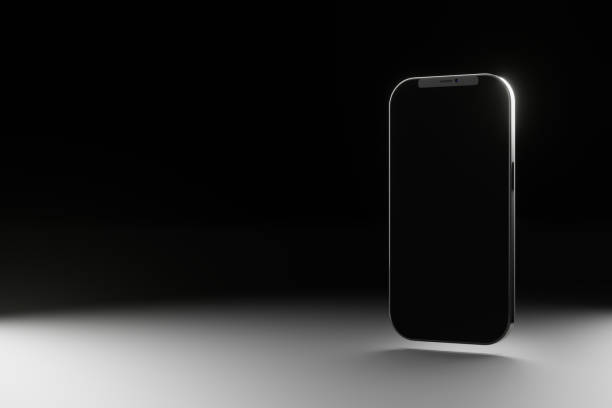 istock 3D phone on black background, mockup, empty space for text, copy. Design, rendering of smartphone. 1455434465