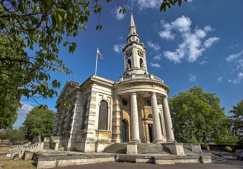 London, United Kingdom – June 16, 2009: The unique Georgian architecture of Deptford church in London, United Kingdom
