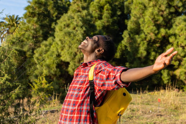 istock Happy African man with open arms. 1455436476