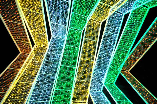istock Futuristic background with illuminated lighting in different colors 1455436511