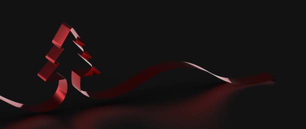 istock 3D rendering of a modern Christmas tree with red outline on black background 1455437069