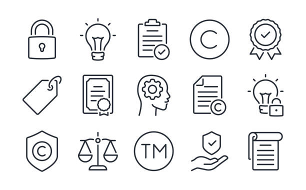 Copyright, trademark, brand, patent, intellectual property and trade secret concept editable stroke outline icons set isolated on white background flat vector illustration. Pixel perfect. 64 x 64. Copyright, trademark, brand, patent, intellectual property and trade secret concept editable stroke outline icons set isolated on white background flat vector illustration. Pixel perfect. 64 x 64. patent stock illustrations
