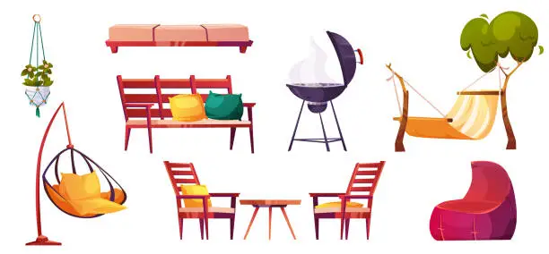 Vector illustration of Patio furniture for relax and cooking grill