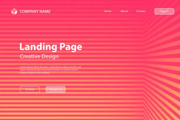 Vector illustration of Landing page Template - Abstract striped background - Trendy Red gradient