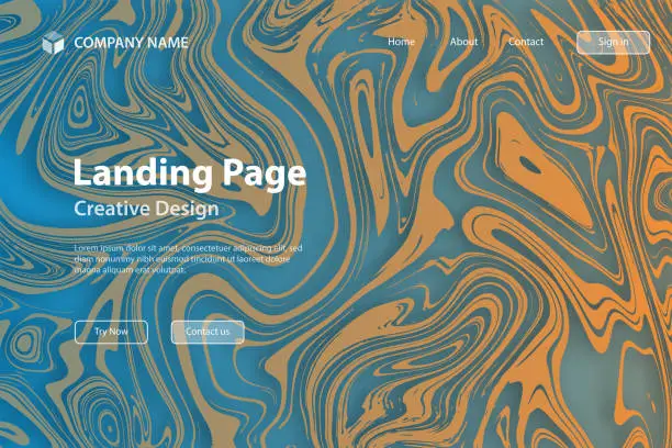 Vector illustration of Landing page Template - Liquid background with Blue gradient - Trendy design