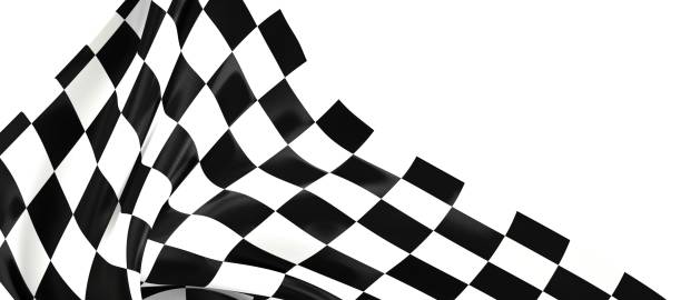 istock 3D rendering of a black and white checkered flag on a white background 1455439810
