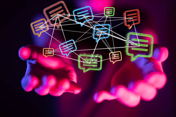 istock 3D rendered message icons in male's hands in the background 1455439811
