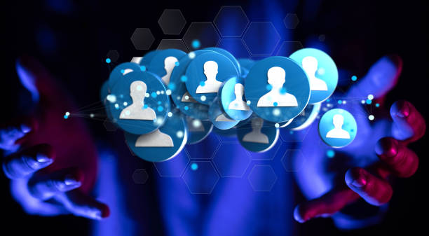 istock 3D rendered networking icons in male's hands in the background 1455439818