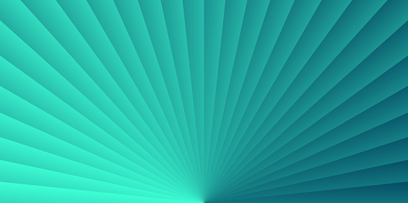 Modern and trendy background. Abstract design with lots of lines and a beautiful color circular gradient, looking like light rays or sunbeams. This illustration can be used for your design, with space for your text (colors used: Turquoise, Blue, Green). Vector Illustration (EPS file, well layered and grouped), wide format (2:1). Easy to edit, manipulate, resize or colorize. Vector and Jpeg file of different sizes.