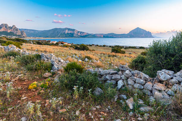 The beach at the El Bahira Campsite. The northern part of the Island of Sicily, around the Town of San Vito Lo Capo.