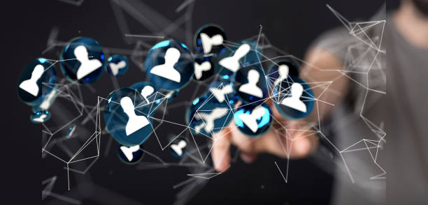 istock Person presenting the virtual projection of digital conference teamwork connection 1455444550