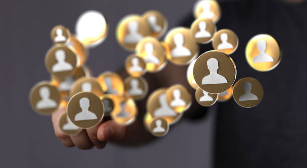 istock Person presenting the virtual projection of digital conference teamwork connection 1455446108