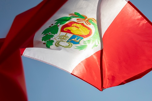 The national flag of Peru waving in the wind