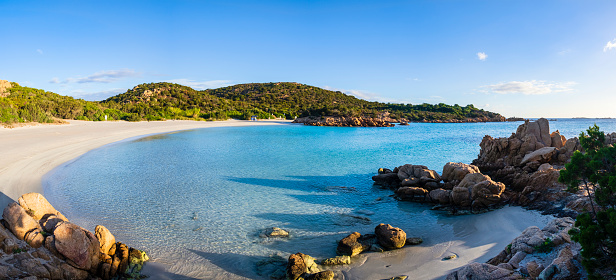 Shallow, clear waters at the Spiaggia del Principe, one of the most beautiful beaches in Sardinia in the northeast coast of Sardinia (7 shots stitched)
