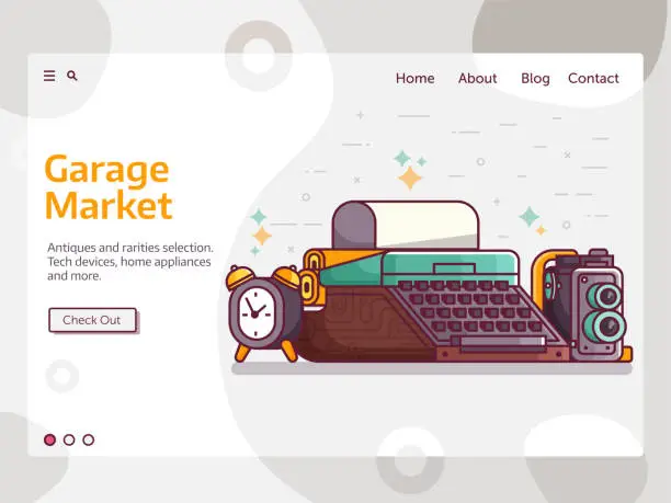 Vector illustration of Garage Market Antiques and Rarities Banner