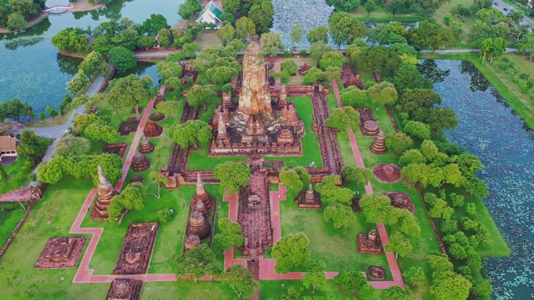 Aerial view of  Wat Phra Ram  temple,in Phra Nakhon Si Ayutthaya