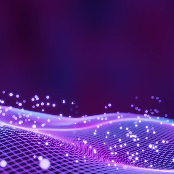 istock Abstract background science and technology, glow net wave neon particle fluttering, purple and blue tones - 3D rendering. 1455454139