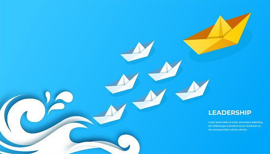 Leader paper boat. Think differently, leadership, trends, creative solution and unique way concept. Be different