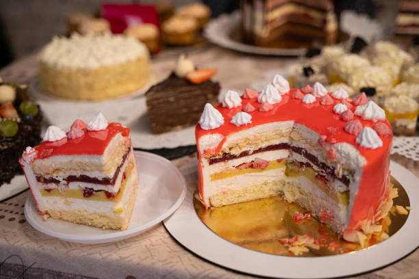 istock delicious sweet dessert, cake, candy bar on celebration 1455457298