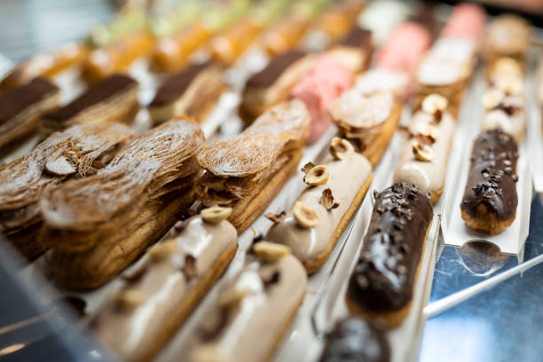 istock various delicious sweet pastries in the shop window. 1455457544
