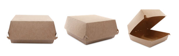 istock Set with paper boxes on white background, banner design. Container for food 1455460706