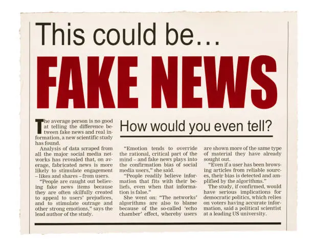 Photo of Tabloid newspaper headline screams about fake news being believed