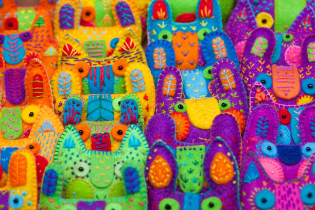 istock close-up many brooches animal head, sewn by hand, bright, colored, 1455470257