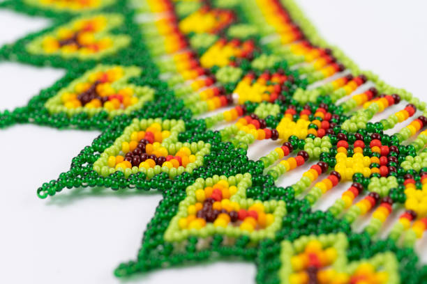 istock handmade colorful bead necklace close-up isolated on white background. 1455470358