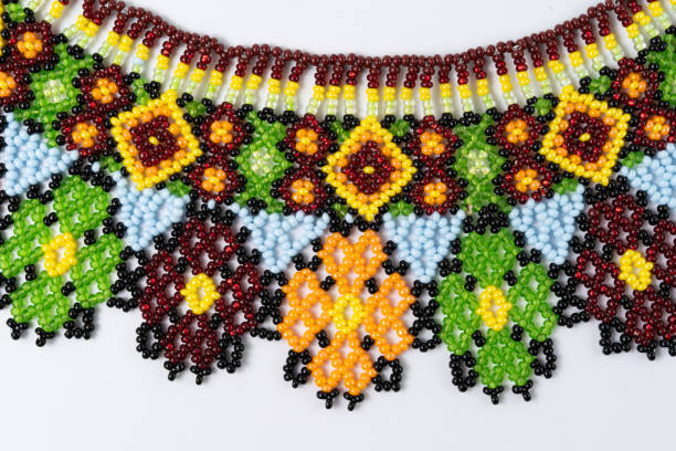 istock handmade colorful bead necklace close-up isolated on white background. 1455470382