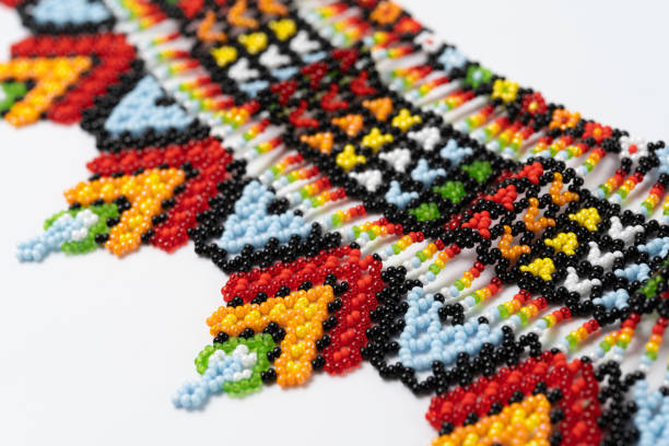 istock handmade colorful bead necklace close-up isolated on white background. 1455470389